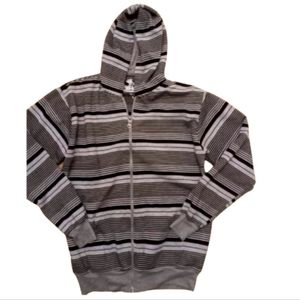 Old Skool Large Black & White Striped Long Sleeve Zip Up Hoodie Sweatshirt